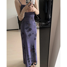 MEIPIN 24SS悸动之夜 裙子女春夏法式修身收腰显瘦长款紫色连衣裙