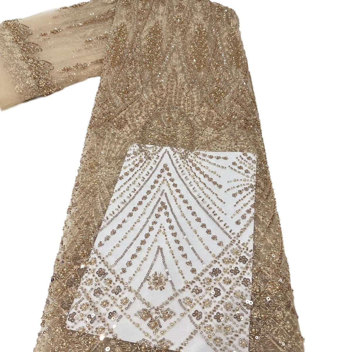 Tubo de perlas bordado por computadora bordado de lujo vestido de boda modelo de vestido de mujer falda de tela de corte comercio exterior transfronterizo