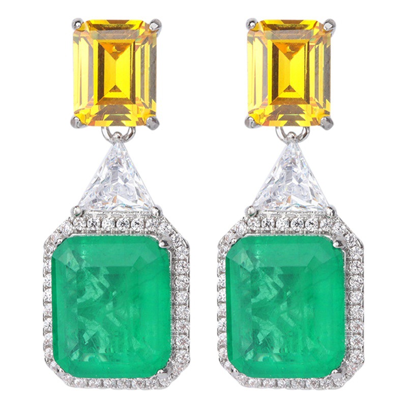 Zhuang sheng joyas de cobre inferior chapado en oro de simulación de moda esmeralda palaiba de dos colores de piedra principal traje de temperamento de las mujeres