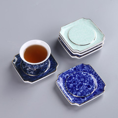 Ceramic underglaze blue and white insulated anti-scalding saucer Chinese Kung Fu tea set coaster small saucer tea ceremony accessories wholesale