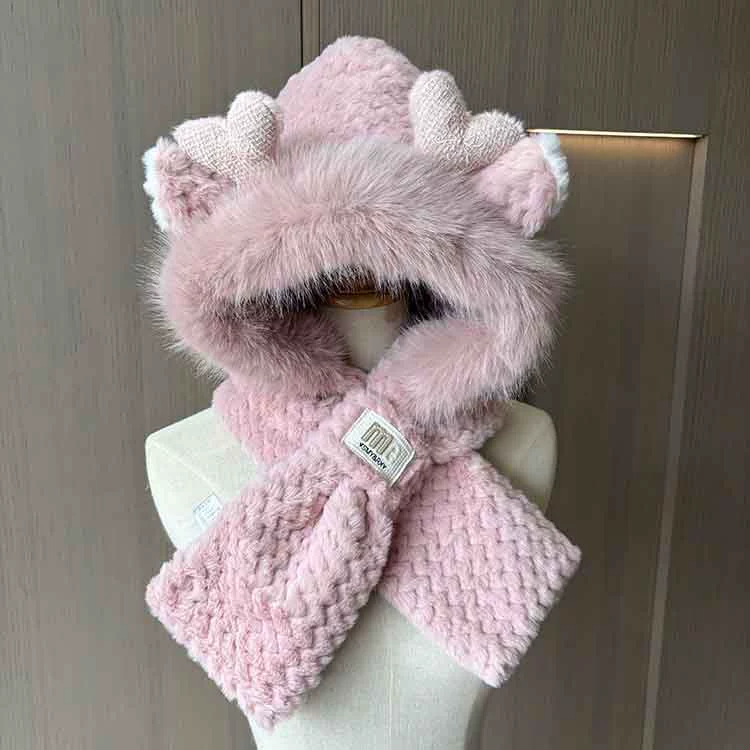 Зимняя шапка, набор для тепла, милая бархатная шарфика