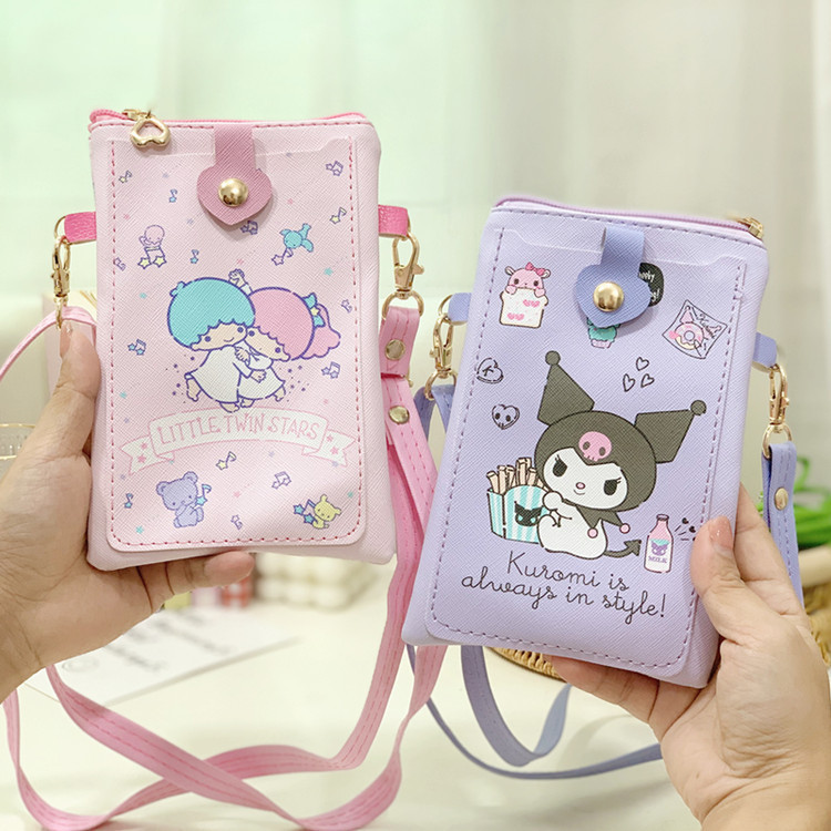 Cute Cartoon Kuromi Pacha Dog Mobile Phone Bag Pu Student Crossbody Backpack Card Holder Coin Purse Lanyard Backpack