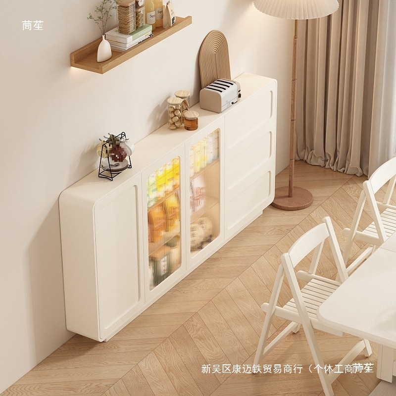Cream-Style Sideboard 30cm Deep Wall-Mounted Integrated Storage Cabinet Solid Wood Slate Tea Storage Cabinet Storage Cabinet