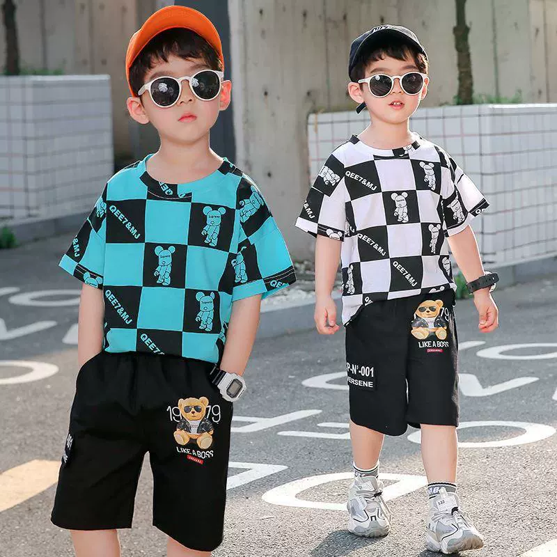 Set for leisure for boys, cartoon summer clothing, uniform, trousers, 2024 years, for teenagers, with short sleeve
