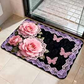 轻奢立体植物花卉硅藻泥地垫入户门浴室卫生间门口防滑吸水地垫