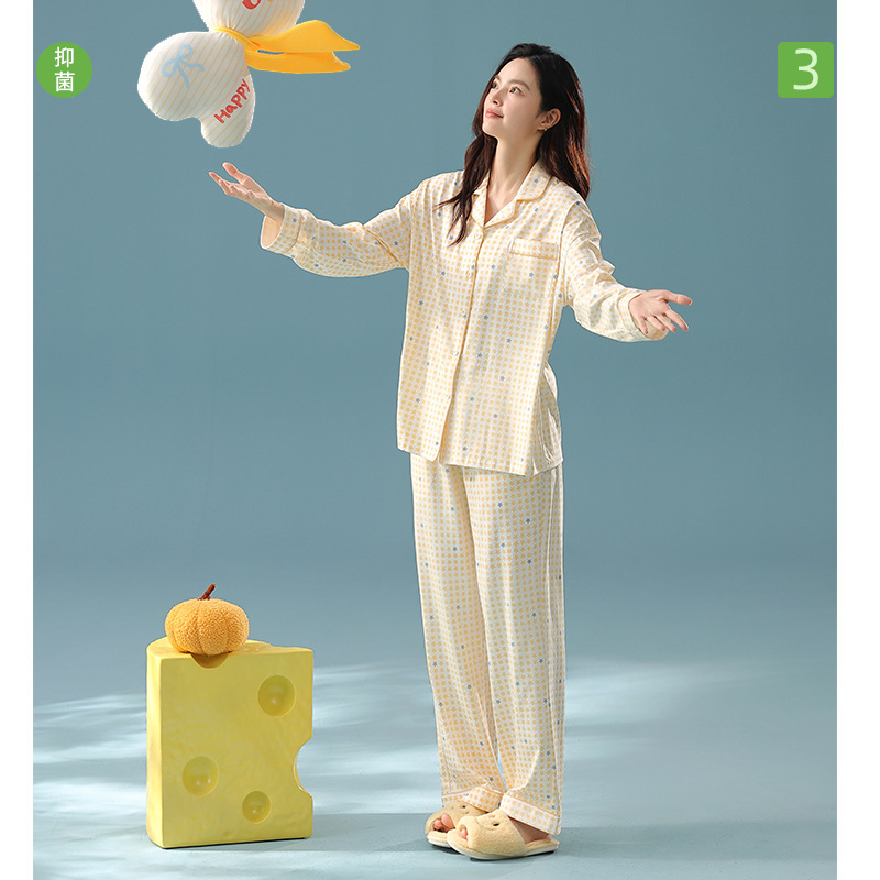 [Antibacterial Cotton] Autumn Pure Cotton Type a Pajamas for Women Star Long-Sleeved Pull-Up Cotton Women's Home Wear Set