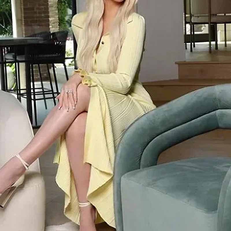 프랑스 우아한 옷깃 단일 가슴 긴 소매 원피스 2025 유럽과 미국의 국경 패션 여성의 높은 허리 원피스