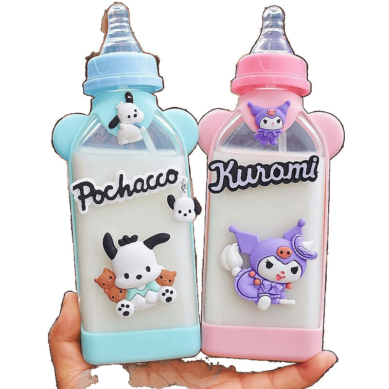 Cute feeding bottle for friend with glass for students, handheld straw, pacifier