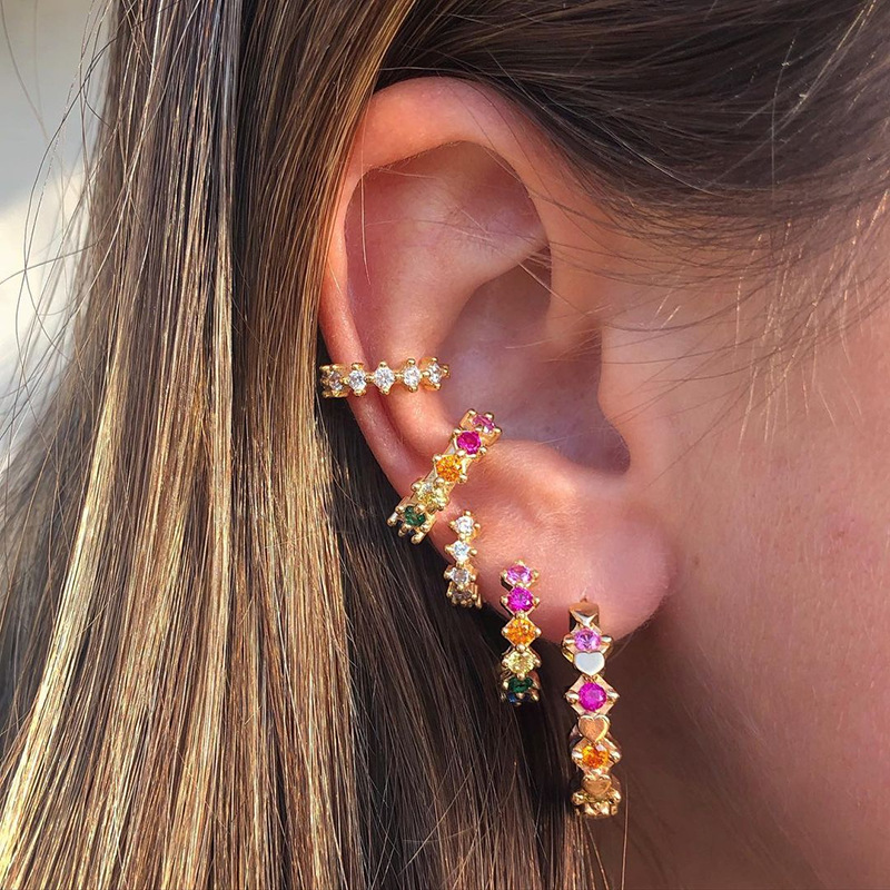 Copper Material Fashion Heart Copper Zircon Earrings