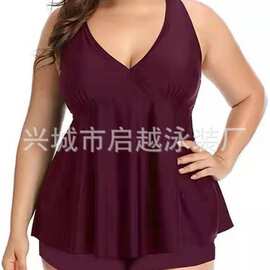 欧美新款亚马逊跨境 大码分体两件套海边度假美背式女泳装