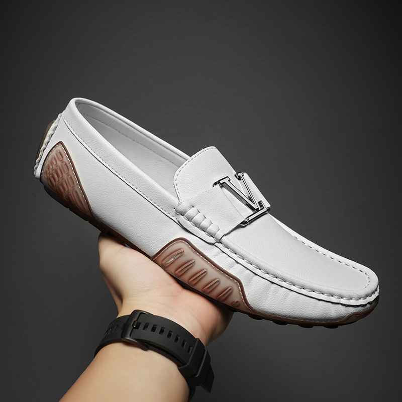 Zapatos de cuero verdaderos de primavera y verano transpirables, zapatos de cuero casuales, zapatos de conducción grandes para hombres.