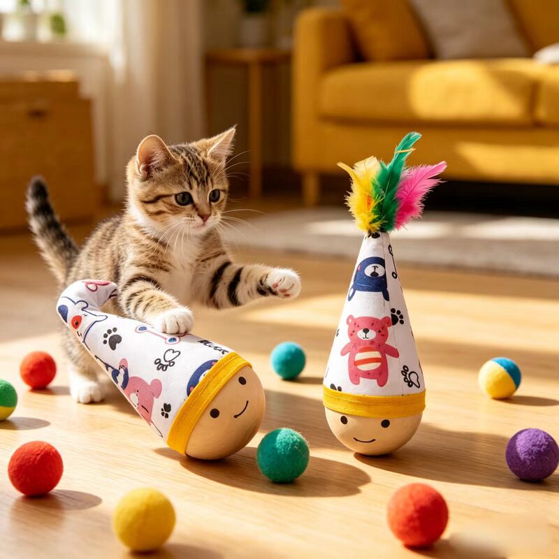 Cat Toy Self-Entertainment Wobbling Toy, Energy-Consuming Gadget, Feather Teaser Stick, Cat Toy Ball, Essential for Raising Cats