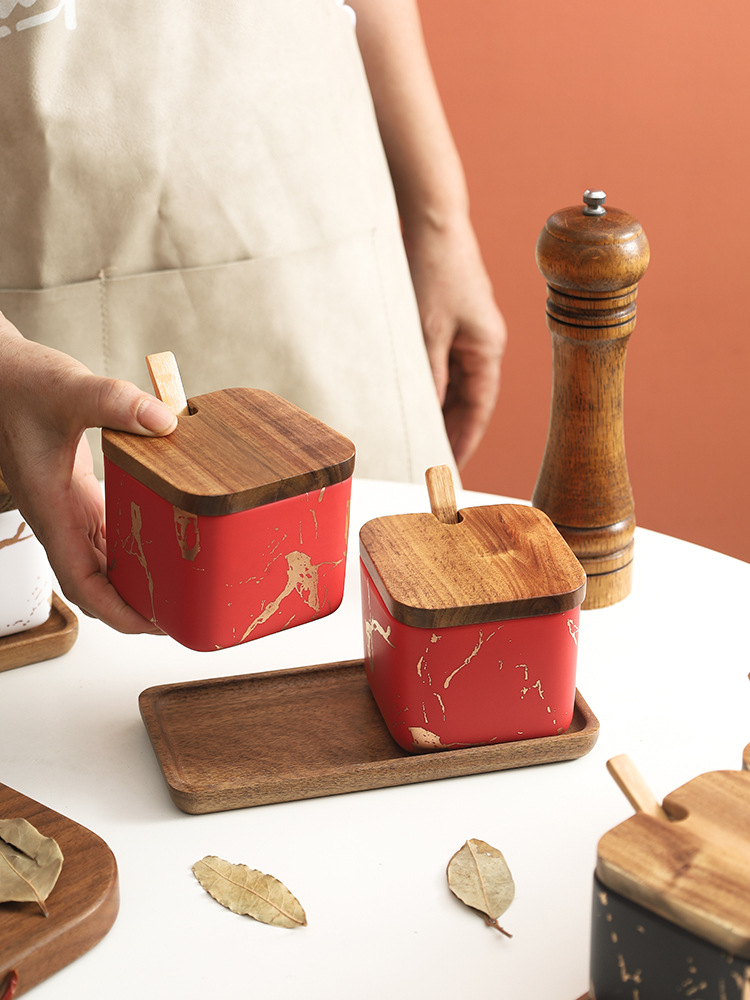 Creativo simple madera sólida condimento lata conjunto de combinación de estilo nórdico al por mayor