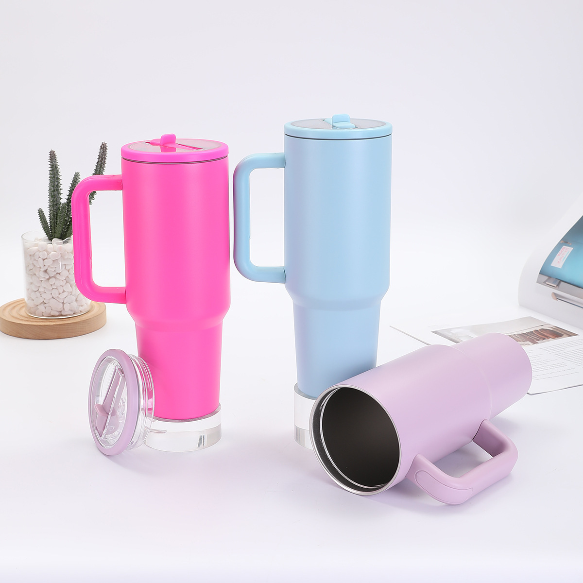 Taza termo de acero inoxidable Big Mac 304 de 40oz taza de automóvil de quinta generación con mango pajita de hielo portátil