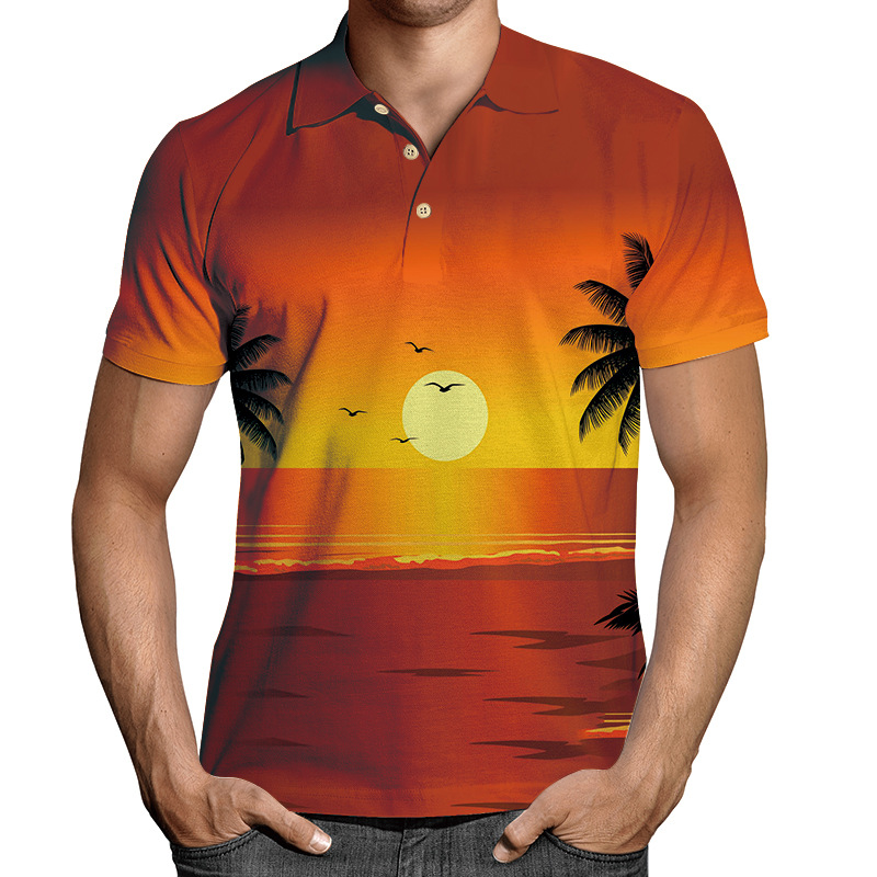 2023 Novo Pulôver de Manga Curta com Gola Impressa 3D Múltipla Casual Camiseta Polo Masculina Botão_voghion.com