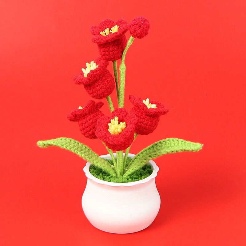 完成したウールひまわり鉢植えスズラン造花チューリップデスクトップ装飾品バレンタインデー教師クラスメートギフト|undefined