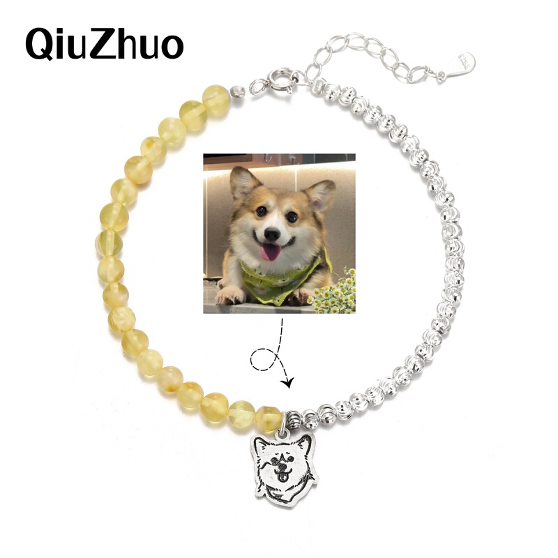 Original handmade pet memorial to figure diy kitten puppy head sterling silver bracelet handmade girlfriend memorial gift