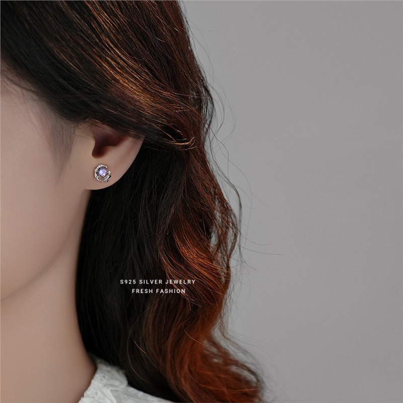 S pierre de verre en argent pur, comme une baleine entrant dans la mer, boucles d'oreilles 52 Hz pour femmes, boucles d'oreilles à la mode et de niche,_voghion.com