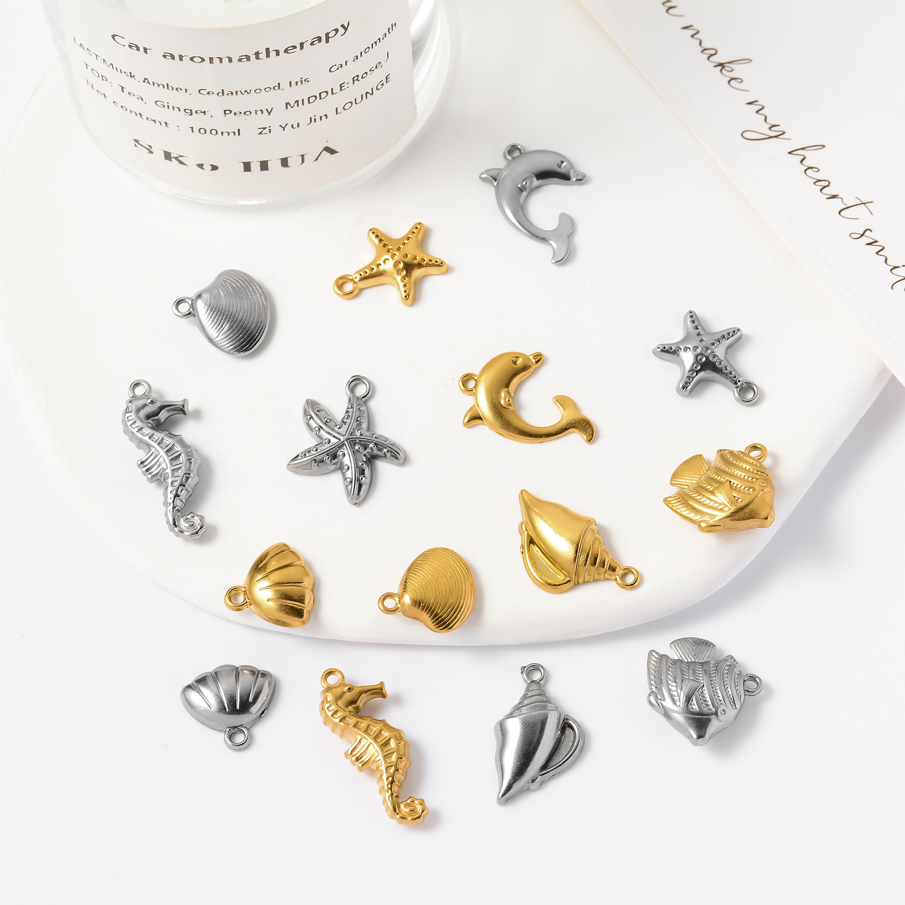 12.5*12.5mm, 13.5*13mm, 13.5*16mm Jewelry Making Size 5 PCS/Package 12.5*12.5mm 13.5*13mm 13.5*16mm 304 Stainless Steel Starfish Shell Fish Pendant