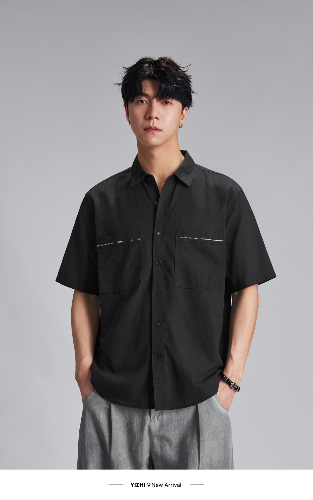 Áo sơ mi nam ngắn tay mỏng nhẹ cổ bẻ phong cách casual — màu xanh nhạt chi tiết 15