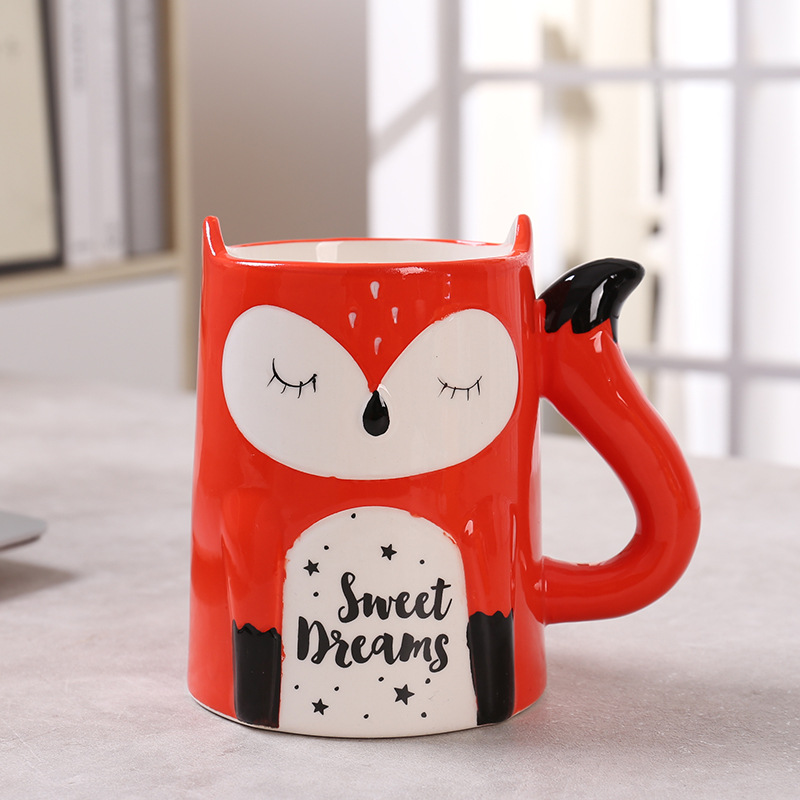 Taza de agua de zorro transfronterizo 3D para animales Taza de desayuno de leche de niños Taza de café de oficina Taza de forma especial