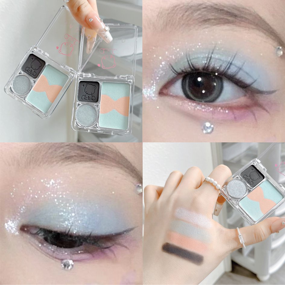 Frambuesa dulce de baja saturación ~ Paleta de sombra de ojos de cuatro colores Strawberry Bear Viajando diario Brownie gris té marrón púrpura