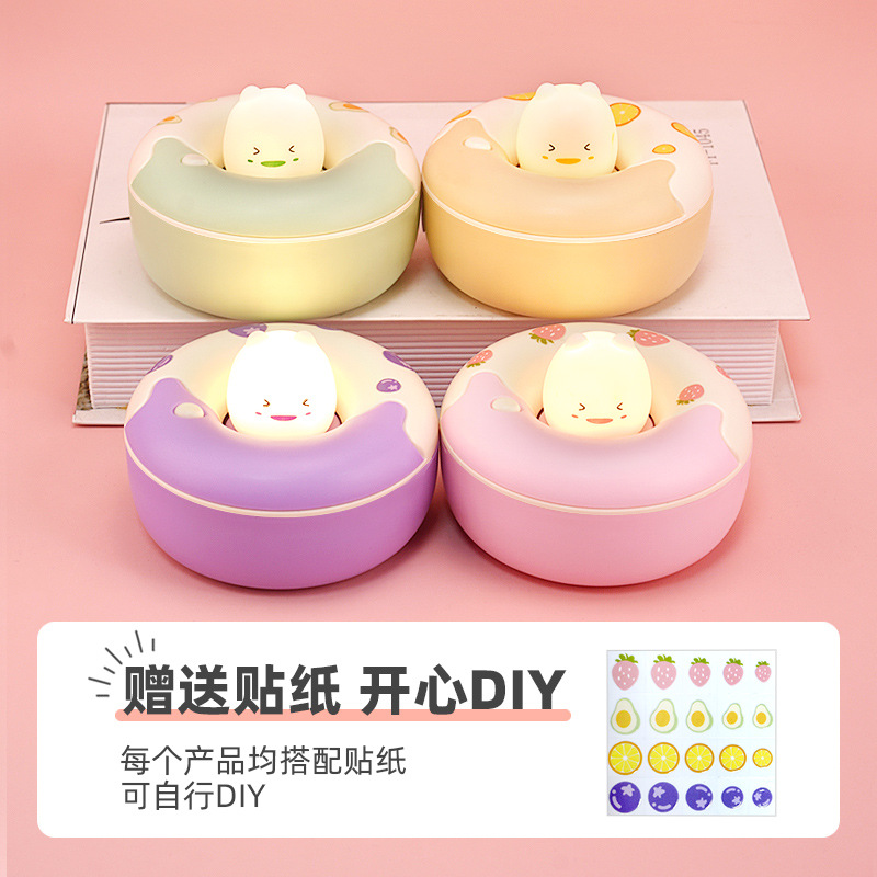 Decoración de escritorio Donut pequeña lámpara de escritorio encantadora macarón color de cama protección de ojos lámpara de escritorio