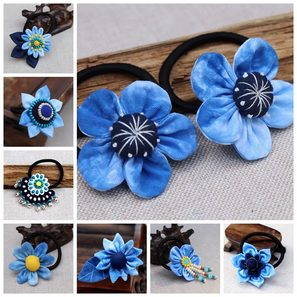 Hot Selling Yunnan Ethnic Style Fabric Head Flower Tie-Dye Hair Rope Ethnic Style Jewelry Hair Ring Headband Wholesale