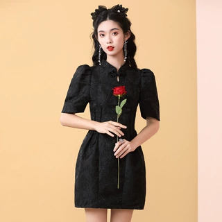 反季清 短款改良旗袍裙子中国风提花气质连衣裙女春夏新款220193
