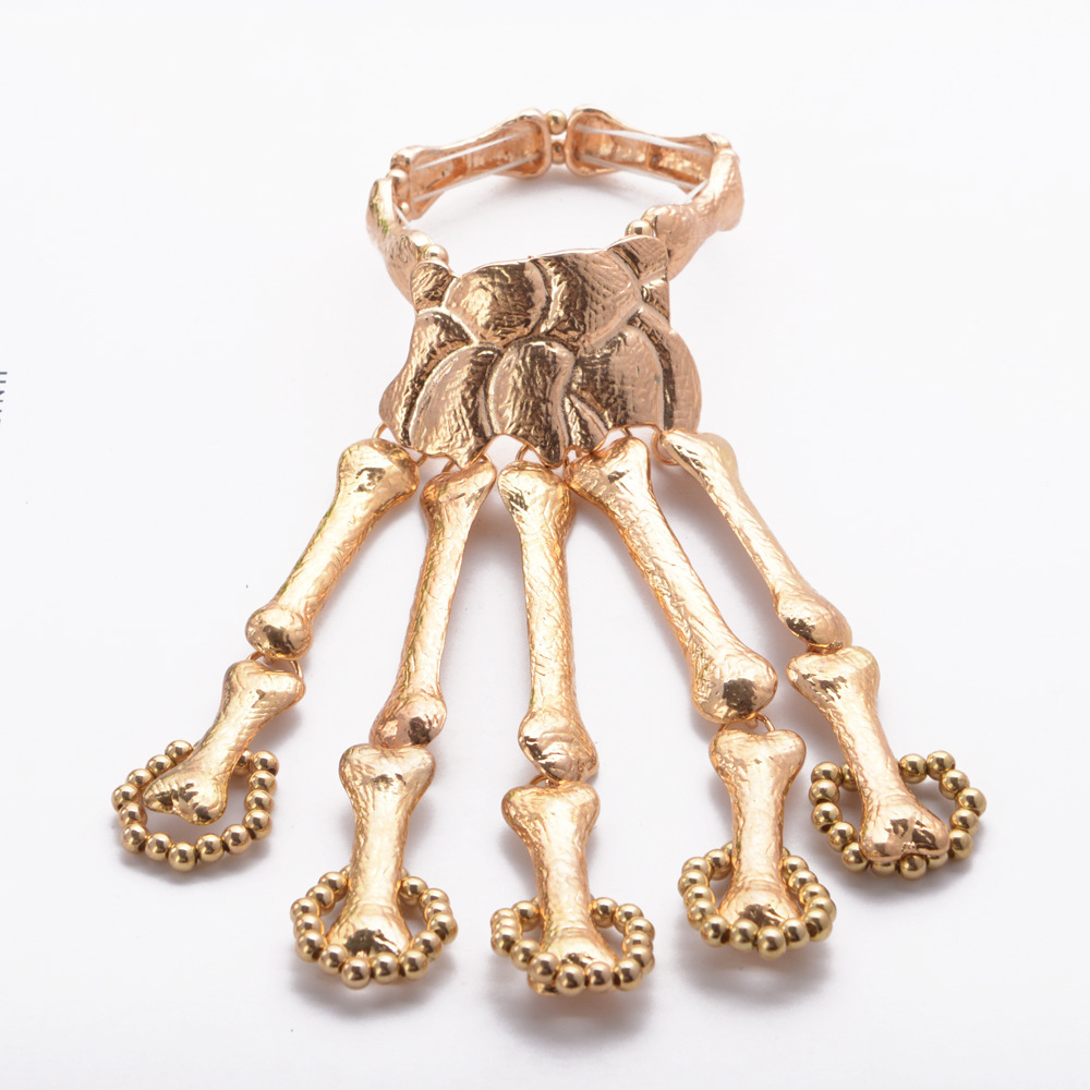 Halloween Exaggerated Metal Skull Ghost Claw Linking Finger Bracelet Wholesale Jewelry Nihaojewelry display picture 9