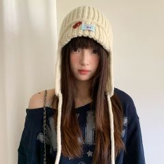 米白色巴拉克拉法帽子女款秋冬季护耳保暖针织毛线帽显脸小雷锋帽