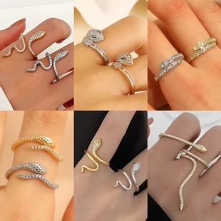 European and American fashion micro inlaid zircon winding snake ring cold style personality niche design sense index finger ring female decoration