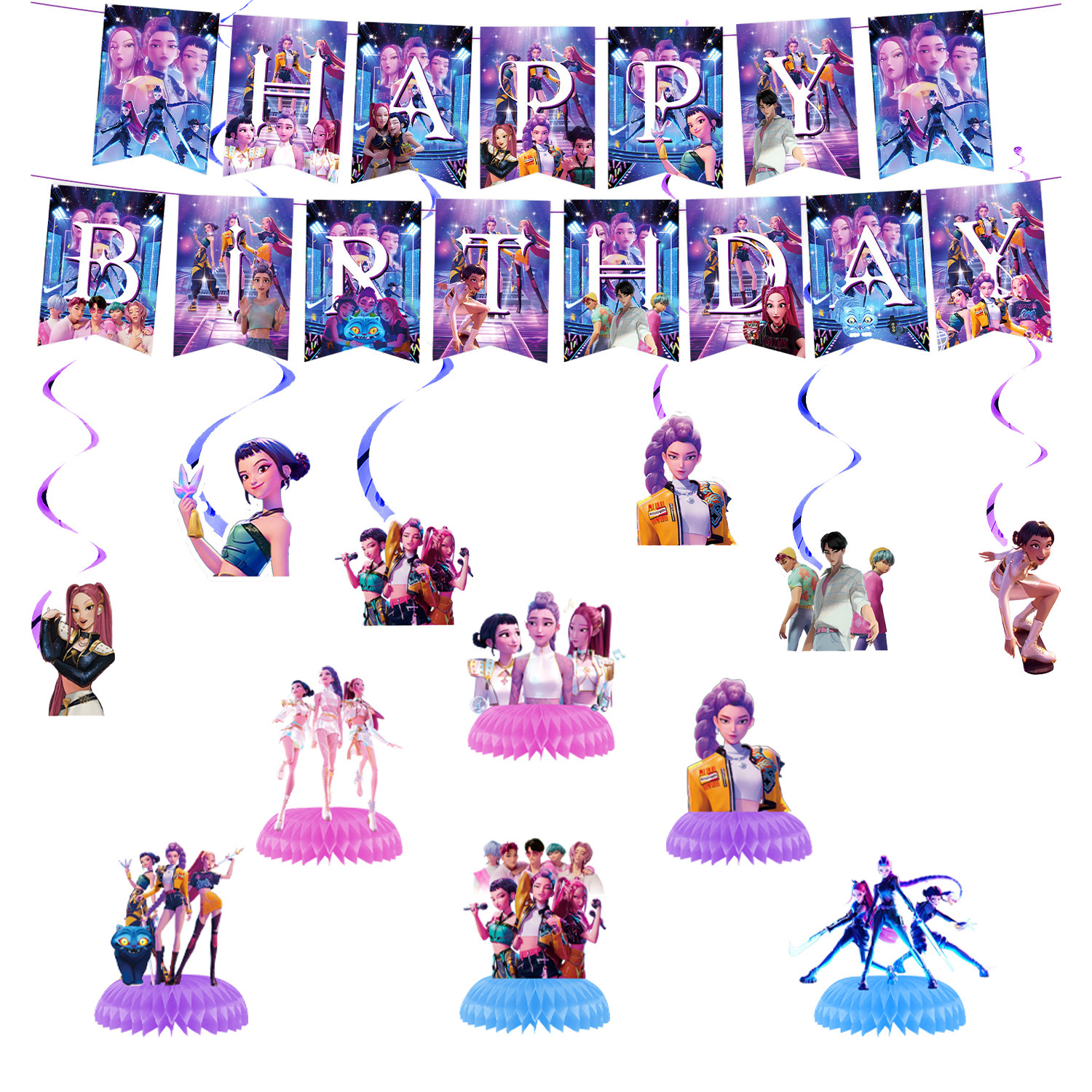 Amazon KPOP Blue Cacería de Brujas Temática Fiesta de Cumpleaños Bandera Tarjeta de Balón Set Decoración