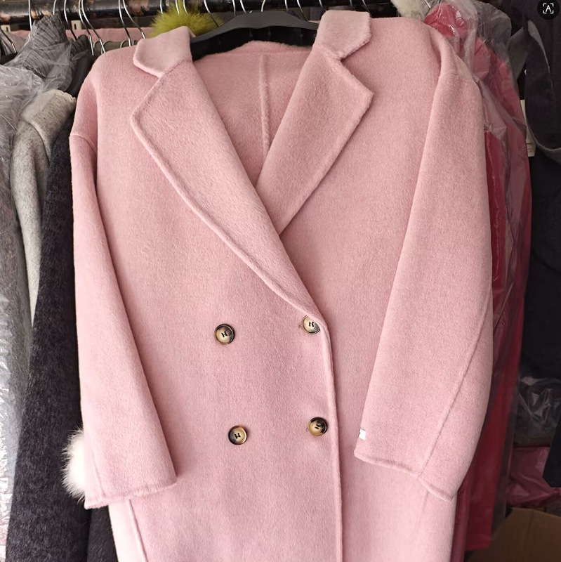 European Style Wool Coat for Women, Pink, Elegant, Mid-Length, Double-Sided Woolen Coat, 2026 Cocoon Style European Style Wool Coat for Women, Pink, Elegant, Mid-Length, Double-Sided Woolen Coat, 2026 Cocoon Style