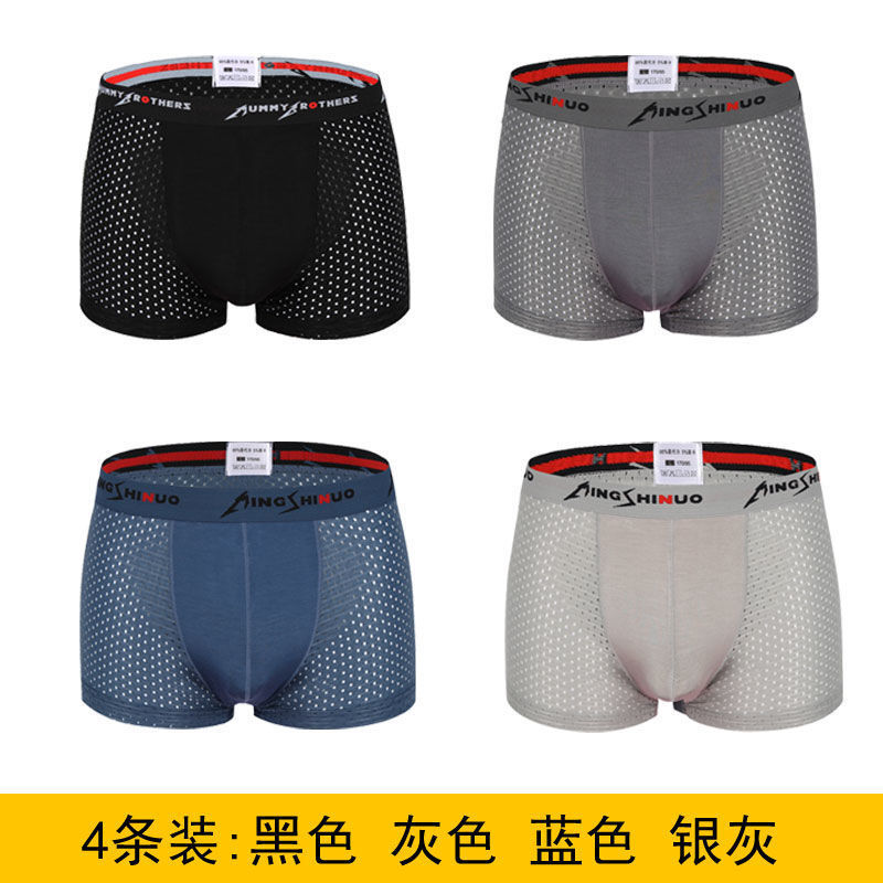 Calzoncillos Boxer de los hombres de seda de hielo verano malla transpirable malla hueco modal Boxer shorts cabeza fábrica al por mayor