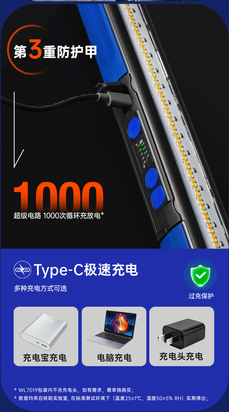 TAKENOW Ironlight Auto Repair Work Light Hood Engine Compartment Light High-Brightness Lithium Battery Lighting Lamp WL7019