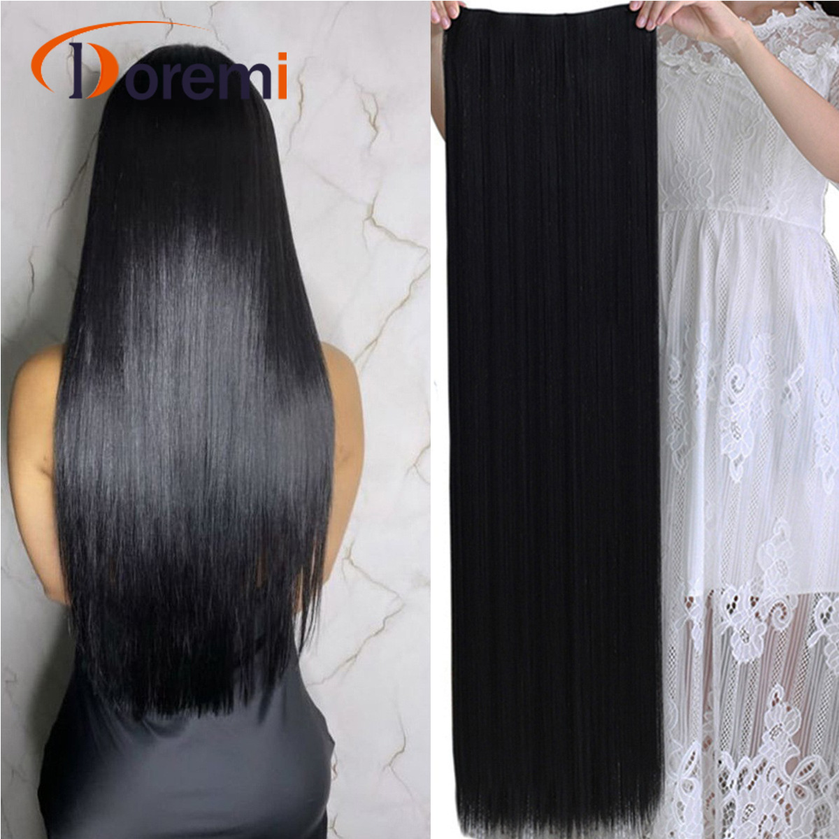 Peluca transfronteriza hembra 5-clip pieza de extensión de cabello almohadilla natural extensión de cabello fibra química pieza de extensión de cabello pieza de Peluca de cabello liso largo