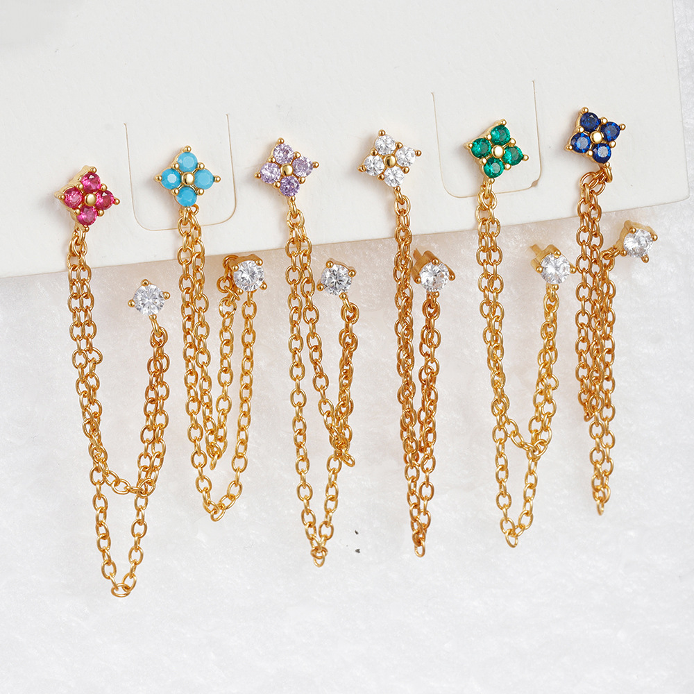 1 Piece Ig Style Flower Plating Chain Inlay Copper Zircon Ear Studs display picture 1