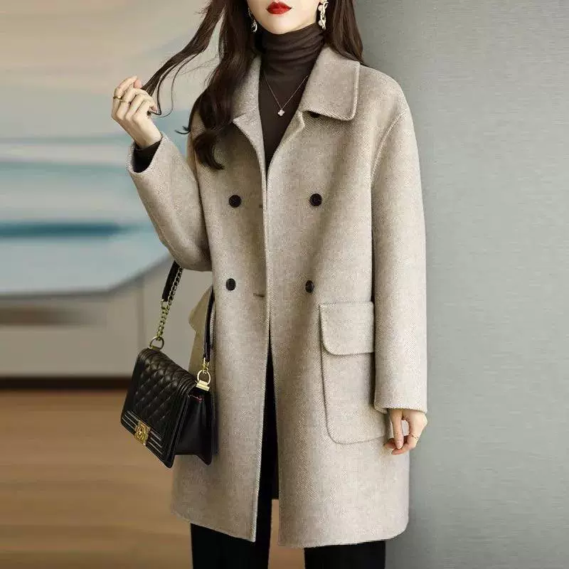 跨境2025新款秋冬大码毛呢大衣女气质韩版中长款宽松小个子外套女