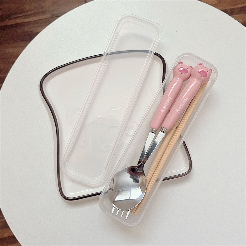 핑크 돼지 포크 젓가락 (투명 상자)