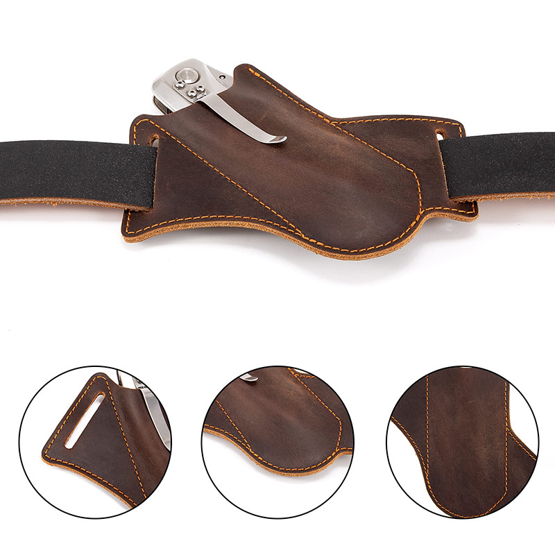 Spot cowhide folding knife leather case men's EDC belt scabbard 5…