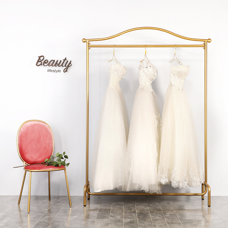 Wedding Dress Display Rack Clothing Store Floor-Standing Dress Hanger Rack Iron Art Gold Clothing Rack