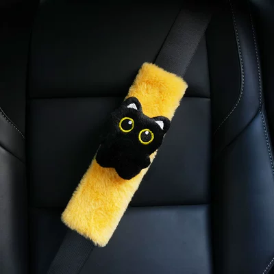 Cat Girl Shoulder Pad Couple – Seat belt shoulder pad - plush-yellow-shoulder-pads-black-cat-25x8x4cm-56g