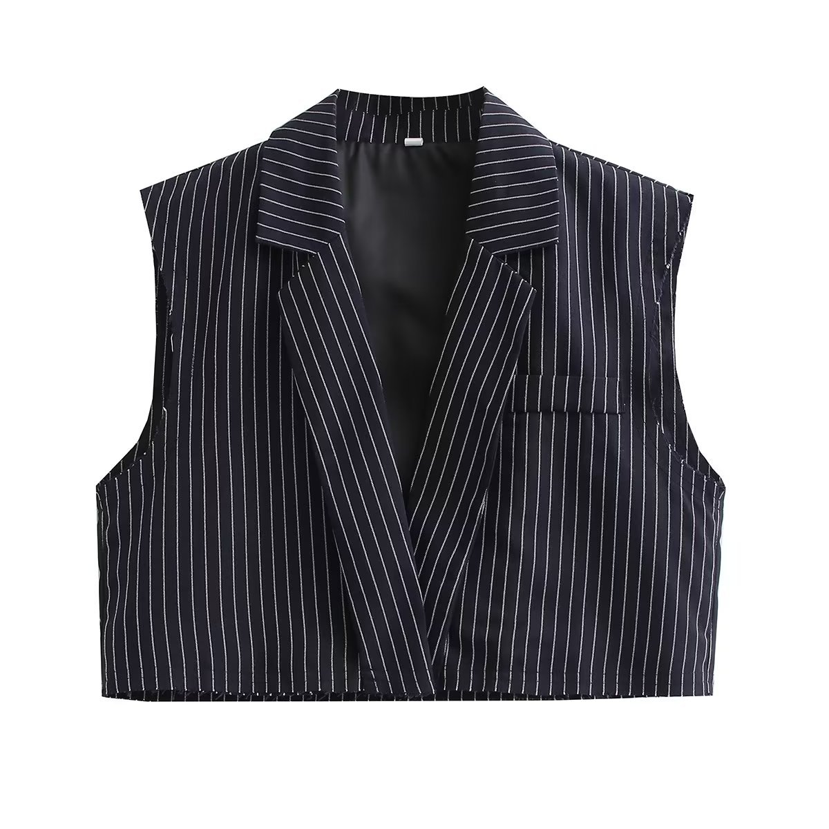 Women's Sleeveless Blazers Pocket Patchwork Classic Style Stripe display picture 3