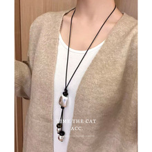 重工复古绳结雕塑虎眼石长项链小众设计时尚高级感百搭毛衣链饰品
