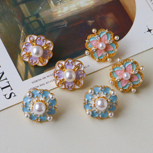 新中式复古时尚轻奢滴油珐琅珍珠耳钉高级感小众气质925银针耳饰