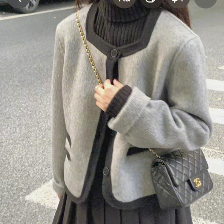 Элитное двустороннее кашемировое пальто для женщин, новая модель осень-зима 2025, короткое шерстяное толстое пальто в стиле Шанель с круглым вырезом.