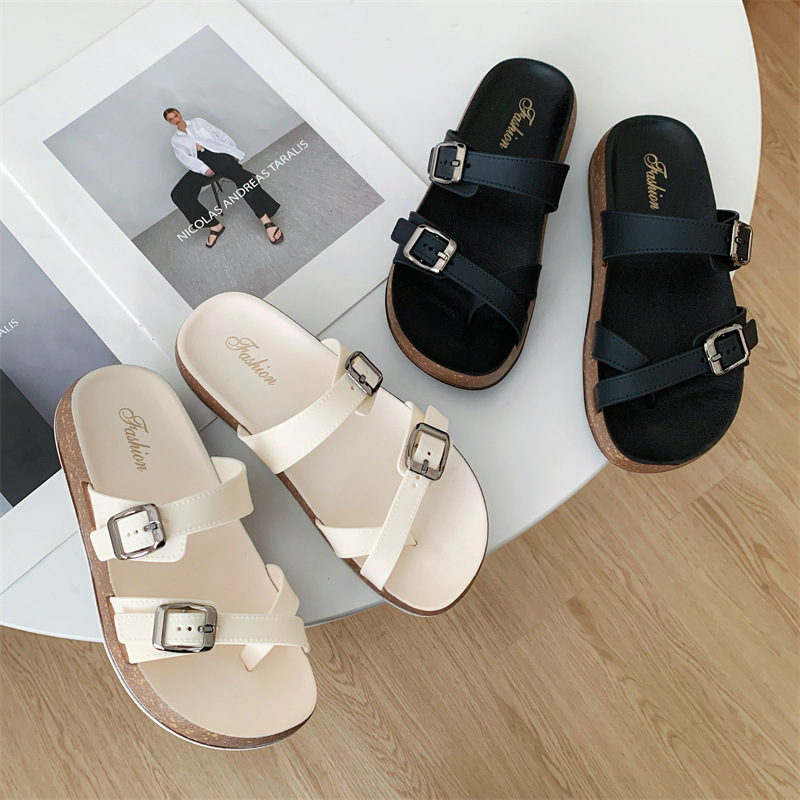 Casual Buckle Slippers for Women, New Summer Style, Thick-Soled Flip-Flops, Outdoor Beach Shoes for Women