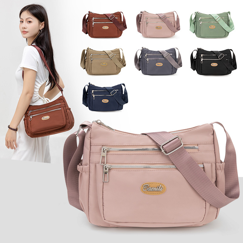 Bolso explosivo, tela de nailon para mujer, bolso de mensajero casual de gran capacidad, bolso de hombro ligero simple para madre de mediana edad para mujer