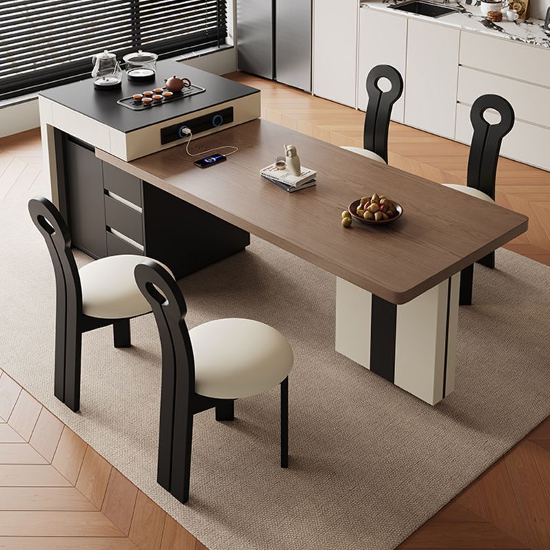 Italian New Style Light Luxury Slate Island Dining Table Integrated Simple Household Small Apartment Multi-Functional Retractable Tea Dining Table